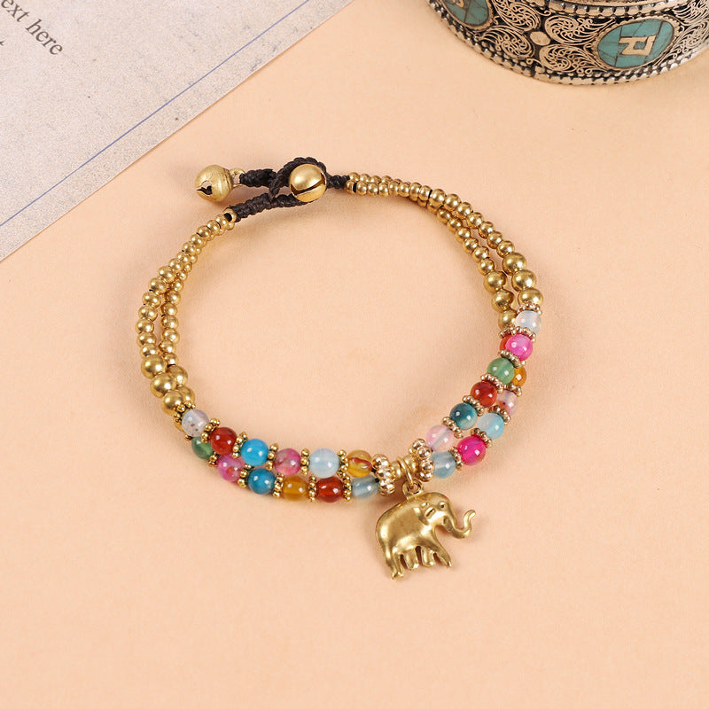 Women's Style Elephant Tibetan Exotic Bohemian Double Beaded Bell Retro Bracelets