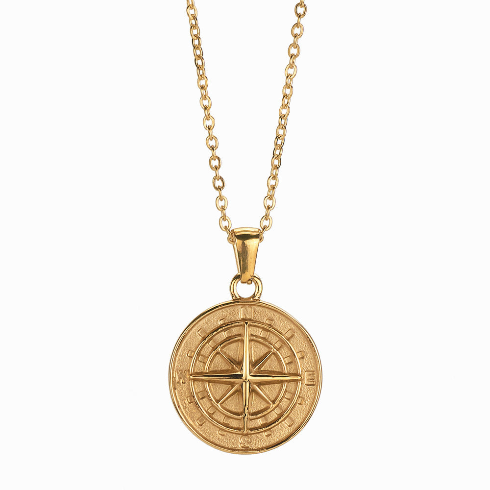 Compass Round Stream Hip Hop Pendant Necklaces