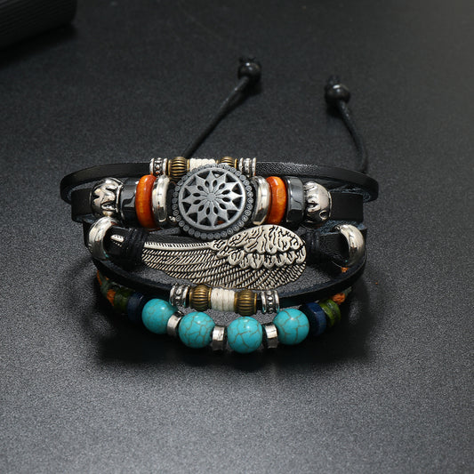 Women's Beaded Cattle Leather Bohemian Woven Alloy Bracelets