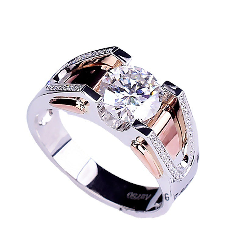 Platinum Two-tone Imitation Moissanite Punk Rough Personality Rings