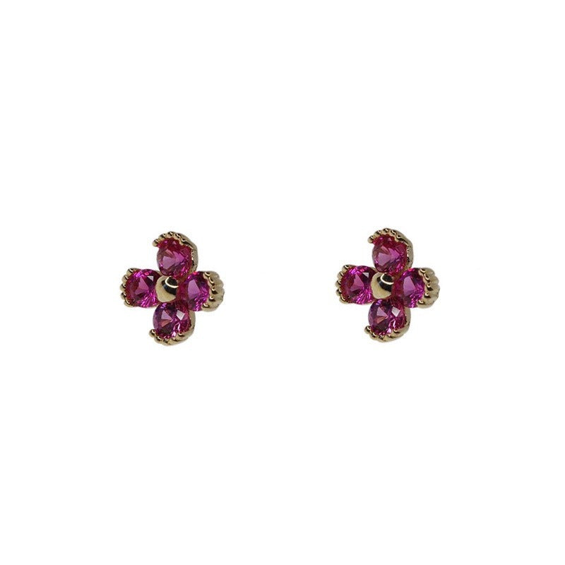 Women's Sterling Sier Gold-plated Clover Jacinth Ear Sweet Fresh Little Flower Stud Earrings