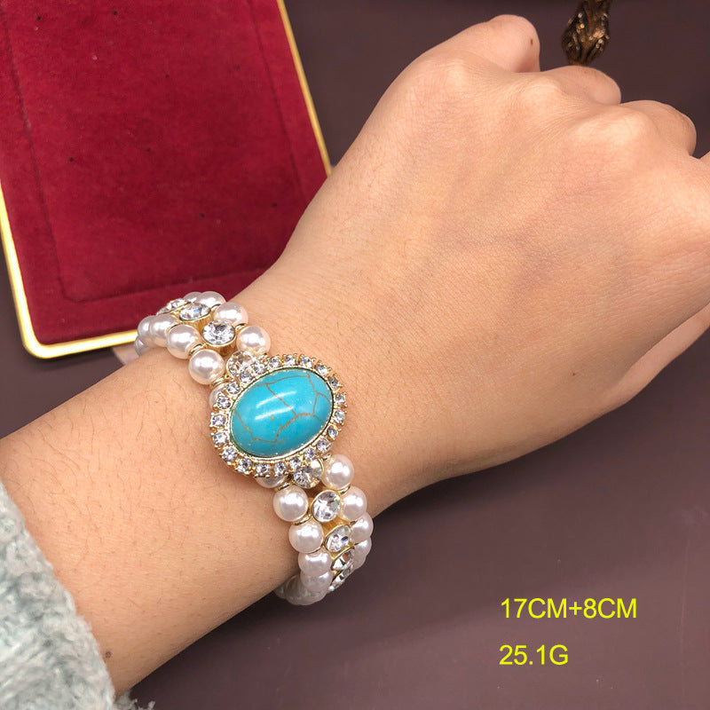 Women's Western Retro Mabe Pearl Ear Clip Hepburn Style Cheongsam Formal Jewelry Set