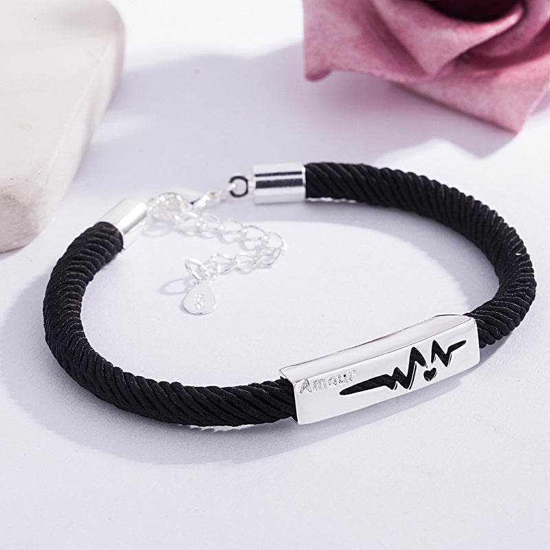 Wind Simple Ecg Woven Black And Red Rope Bracelets