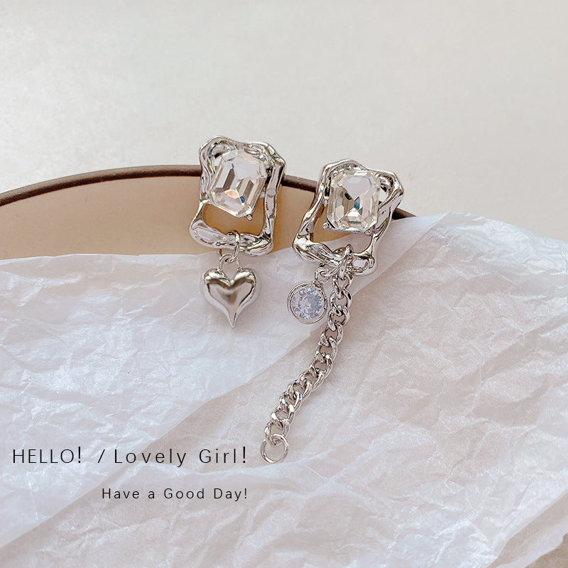 Heart-shaped Zircon Eardrops Simple Temperamental Cold Earrings