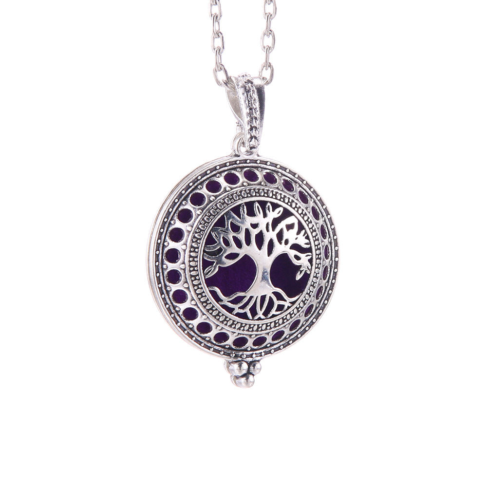 Hollow Lucky Tree Round Alloy Medal Charm Necklace