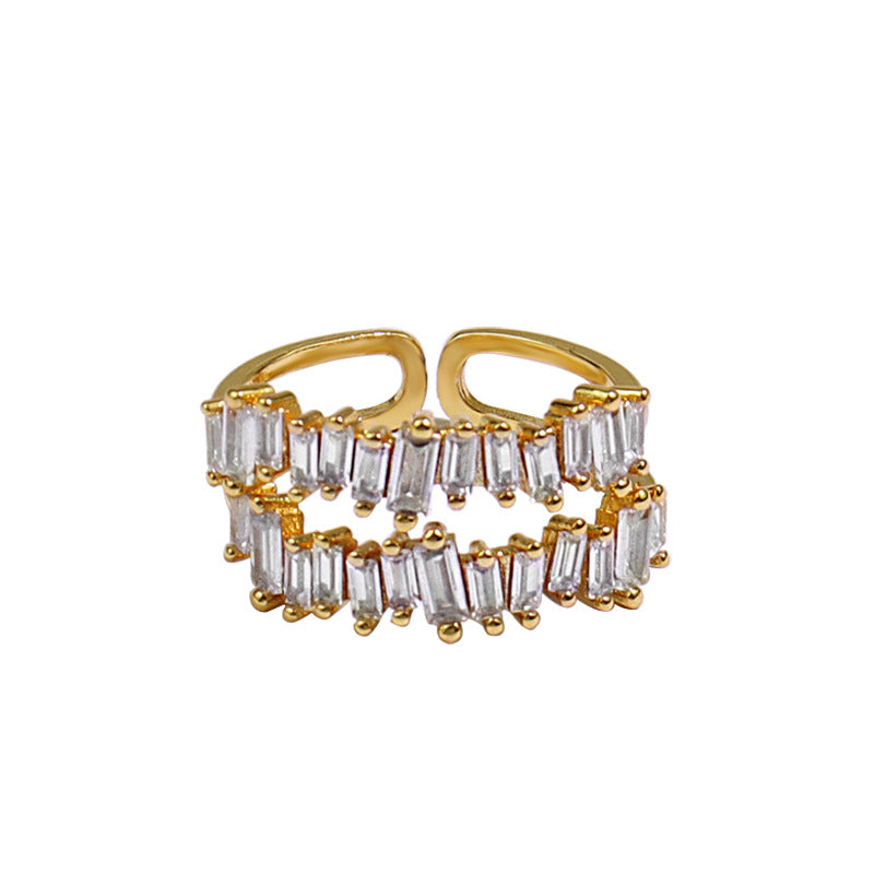 Ladder Square Zircon Female Cold Style Rings