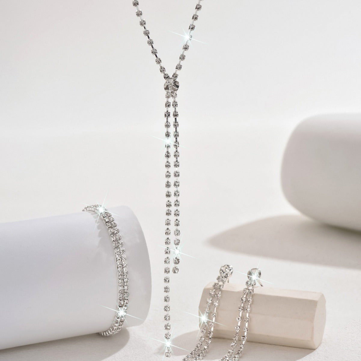 Delicate Super Shining Crystal Ear Clip Bridal Wedding Dress Formal Necklaces