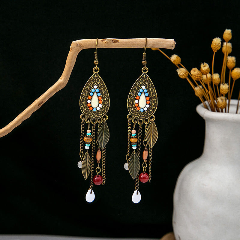 Tassel Turquoise Retro Minority Ethnic Style Earrings