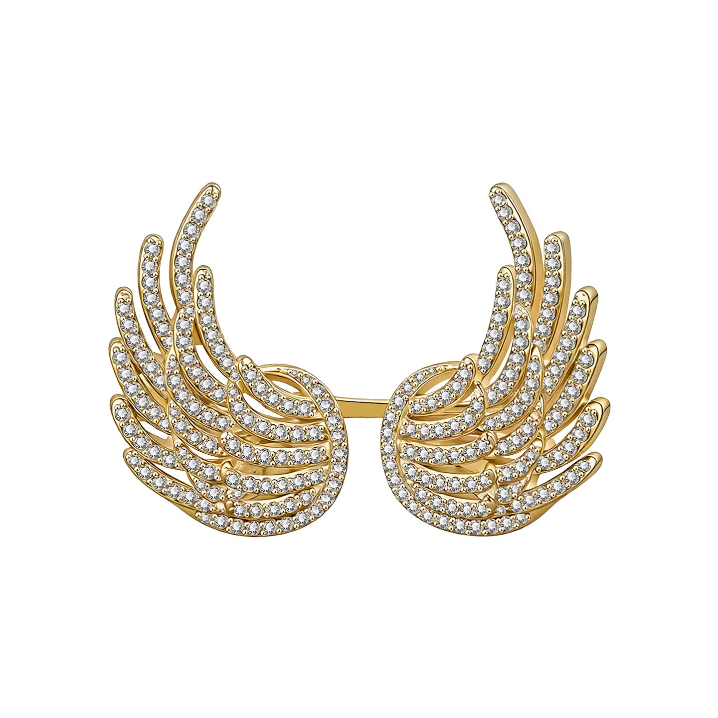 Affordable Luxury Style Full Diamond Wings Open High-grade Gold Rings
