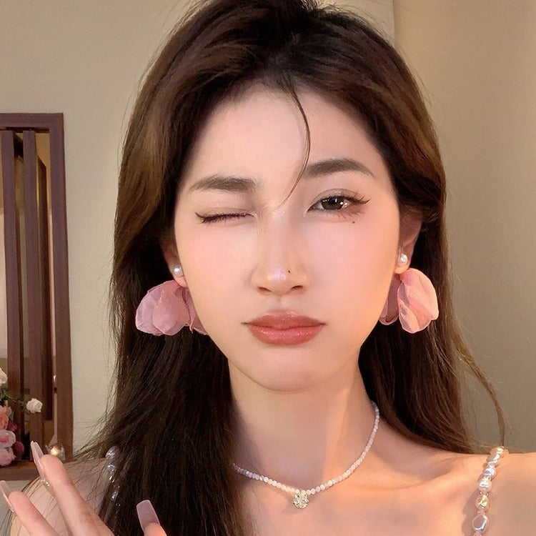 Women's Blowing Wheat Waves Atmosphere Chiffon Flower High-grade Earrings