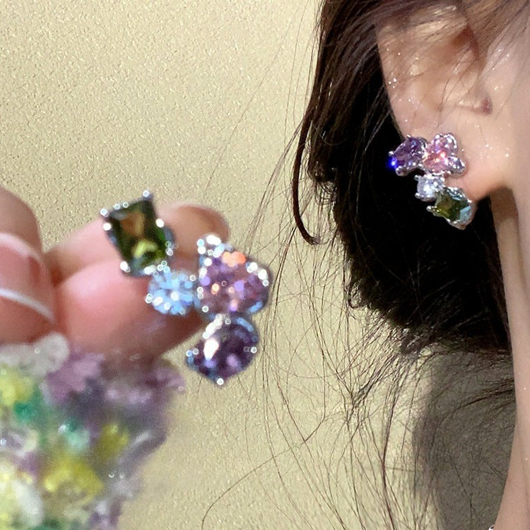 Colorful Niche Design Color Zircon Sier Earrings