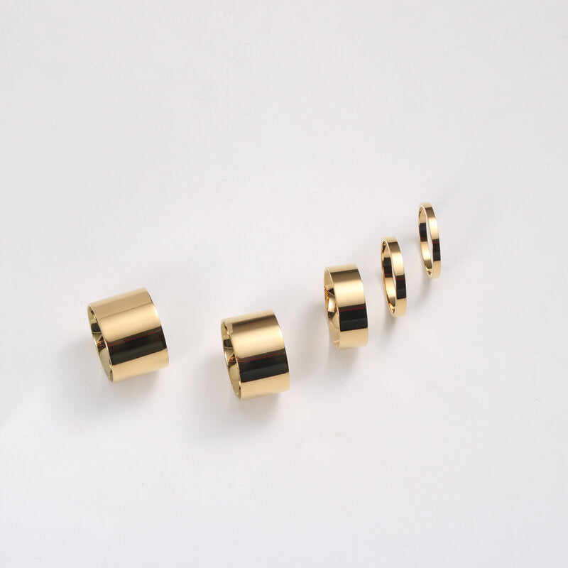 Glossy Flat Wide Titanium Steel Gold Rings