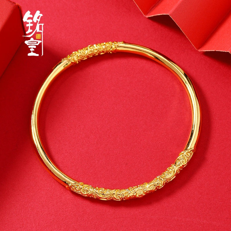Curly Pattern Female Retro National Gold Carved Simple For Girlfriend Bracelet