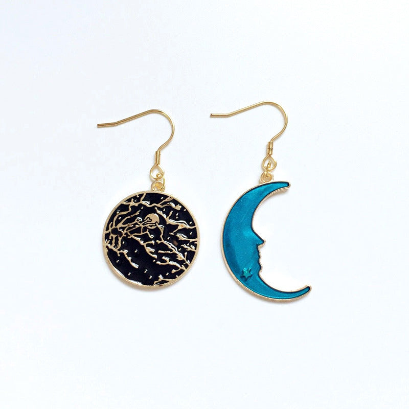 Women's Cartoon Metal Dripping Planet Moon Blue Starry Sky Earrings