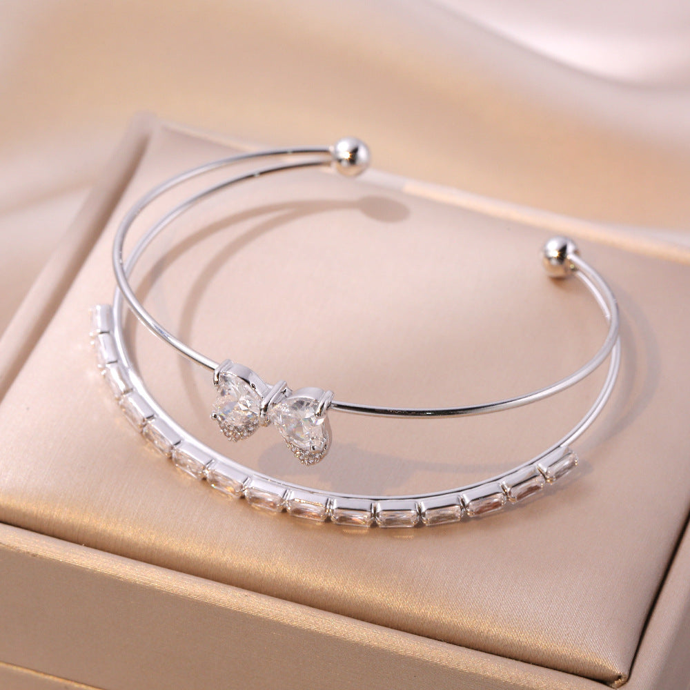 Women's Heart-shaped Double Row Open-ended Affordable Luxury Bracelets