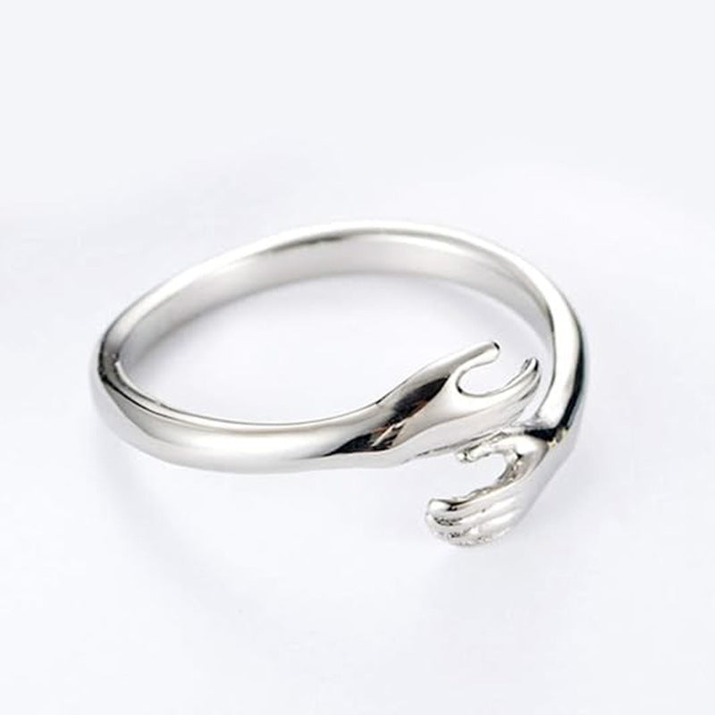 Cold Oil Pressure Hug Hands Titanium Steel Female Fashion Personalized Ring