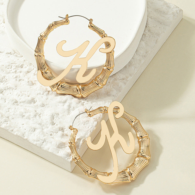 Geometric Bamboo Design Fashion Alphabet Letter Female Earrings