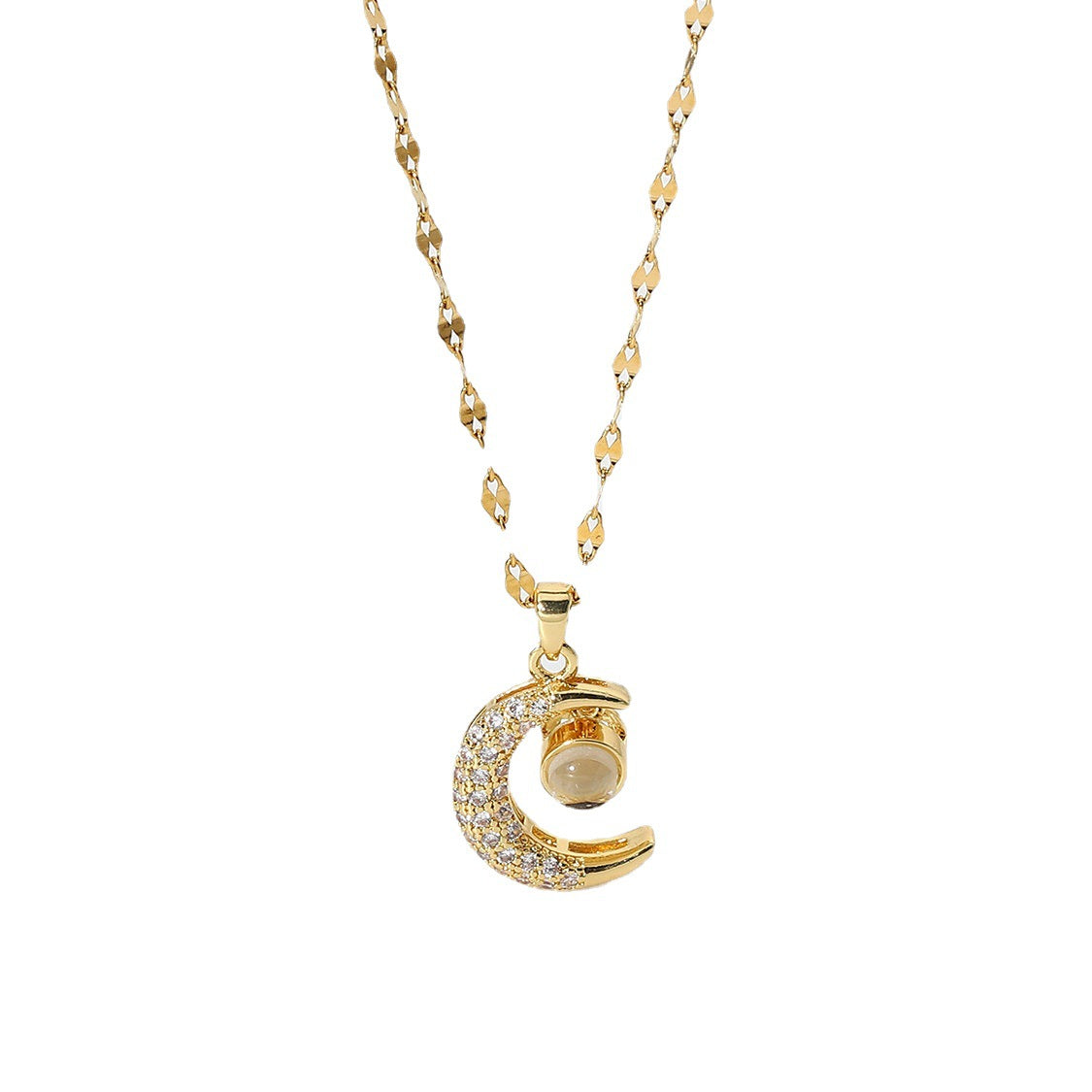 Love You Full Zirconium Moon Pendant Necklaces