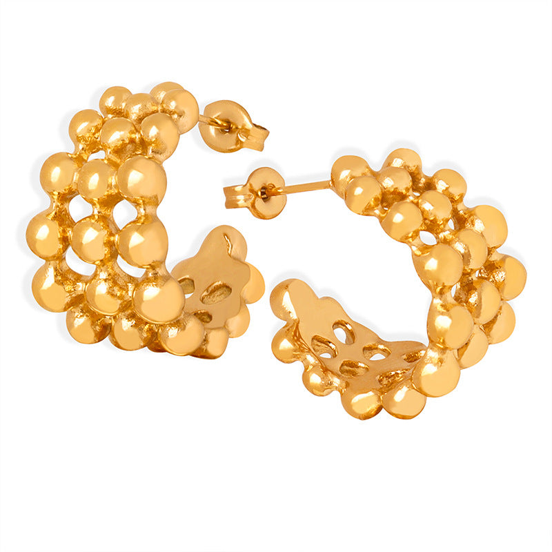 Hop Style Steel Ball Stitching Mesh Design Earrings
