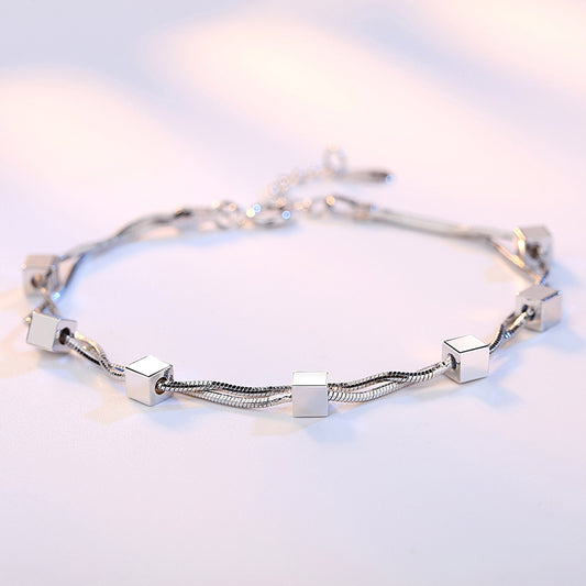 Bracelets coréens en argent avec bloc de fenêtre d'amour pour femmes