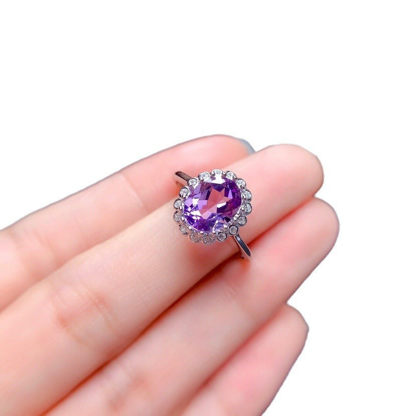 Women's Korean Elegant Oval Amethyst Colored Gems Open Jewelry Set