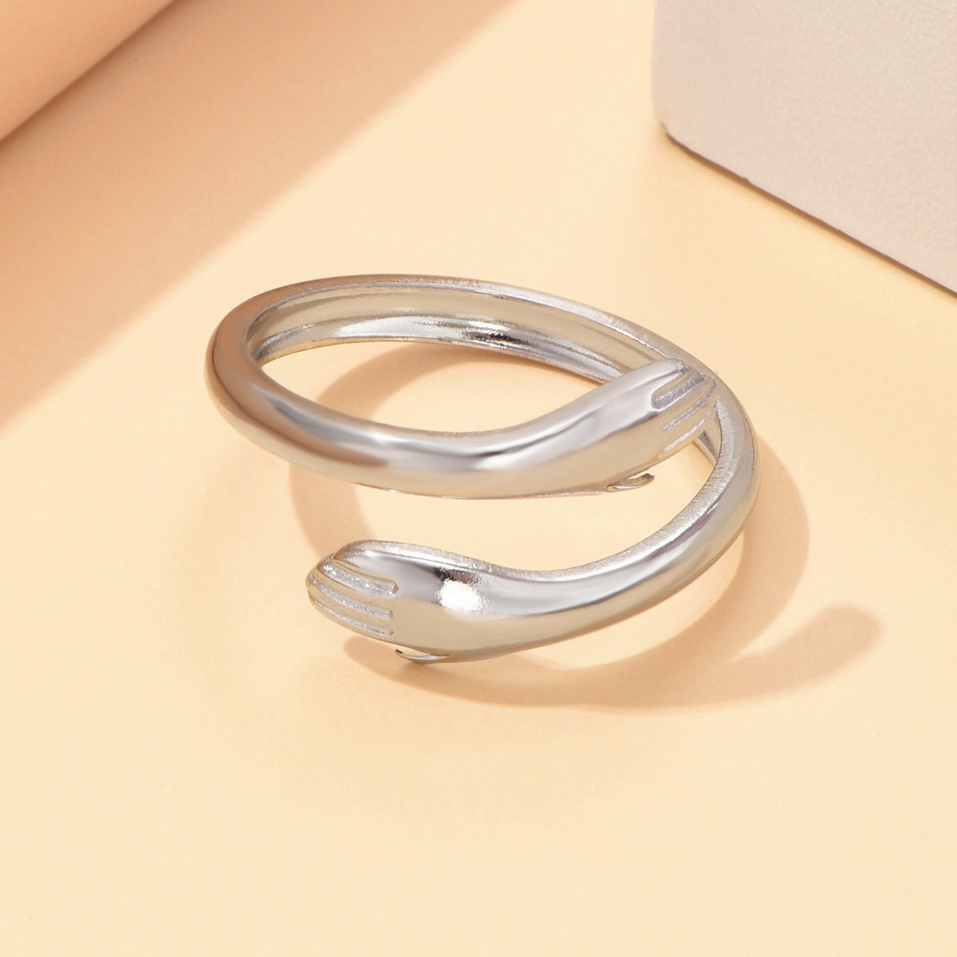 Women's Personality Niche Gentle Hands Hug Design Open Stainless Ring