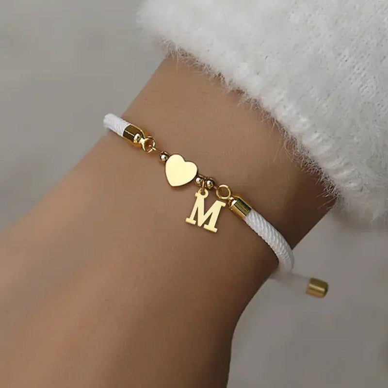 One Pack Black Rope English Capital Letter Gold-plated Bracelet