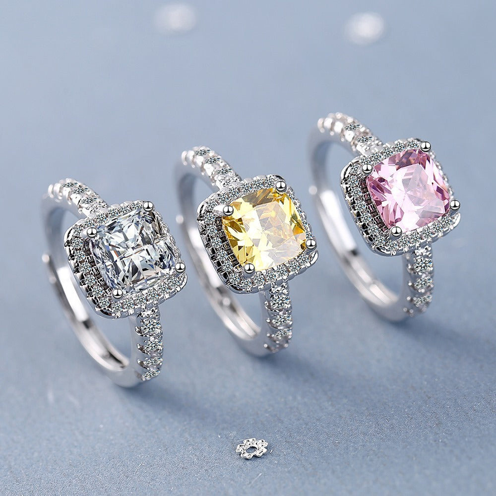 Women's Female Square Zirconium Diamond Wide Surface Rings