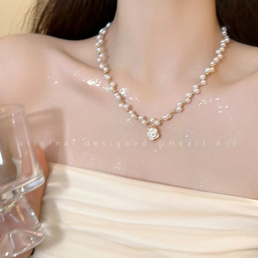 Women's French Pearl Camellia High-grade Clavicle Chain Necklaces