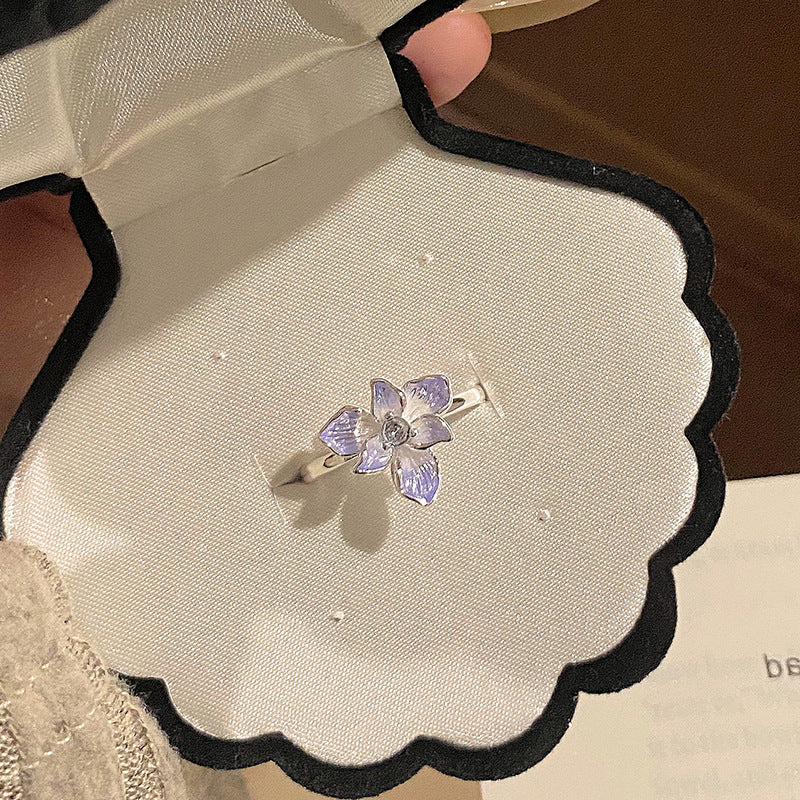 Crystal Purple Diamond Simple Quiet Double Flower Niche Intellectual Gentle Rings
