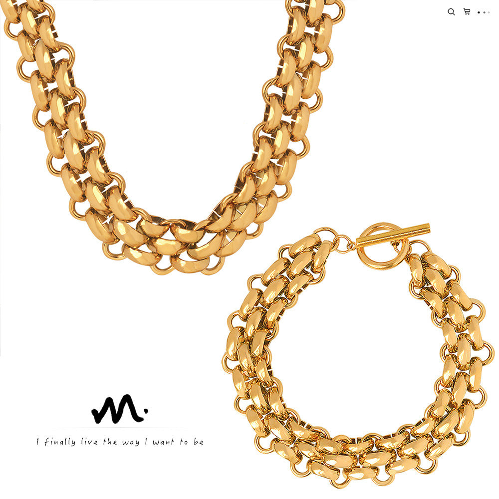 Cool Buckle Design Thick Chain Gold-plated Jewelry Set