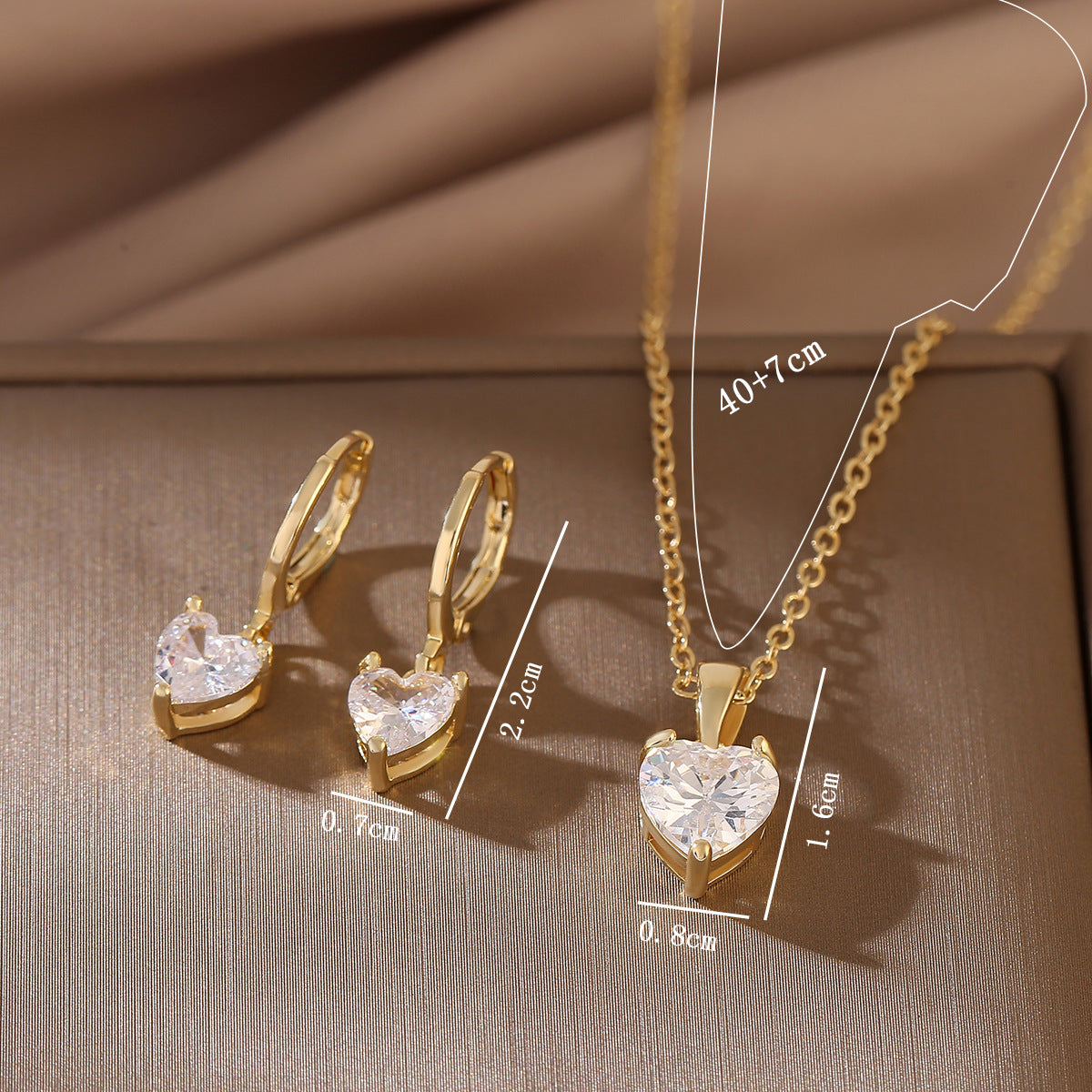Heart-shaped Zircon Three-piece Luxury Fashion Bridal Earrings