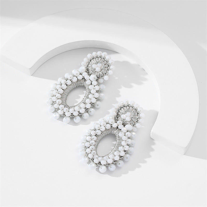 Handmade Bead Female Exaggerated Oval Ear Earrings