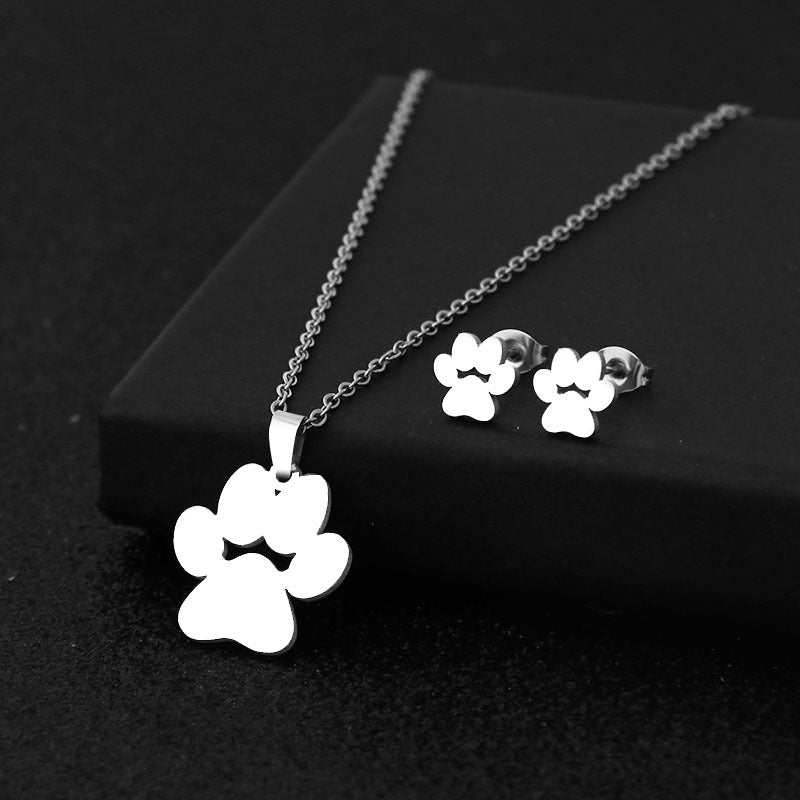 Cute Animal Cat's Paw Feet Ear Jewelry Set