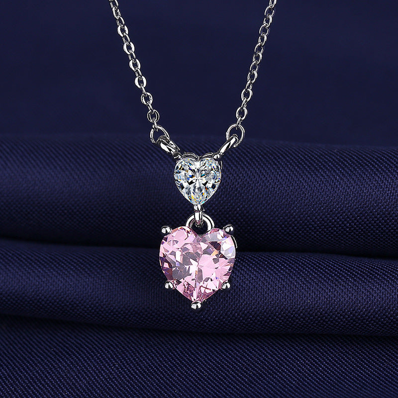 Diamond Pink Heart-shaped Simple Temperament Clavicle Necklace