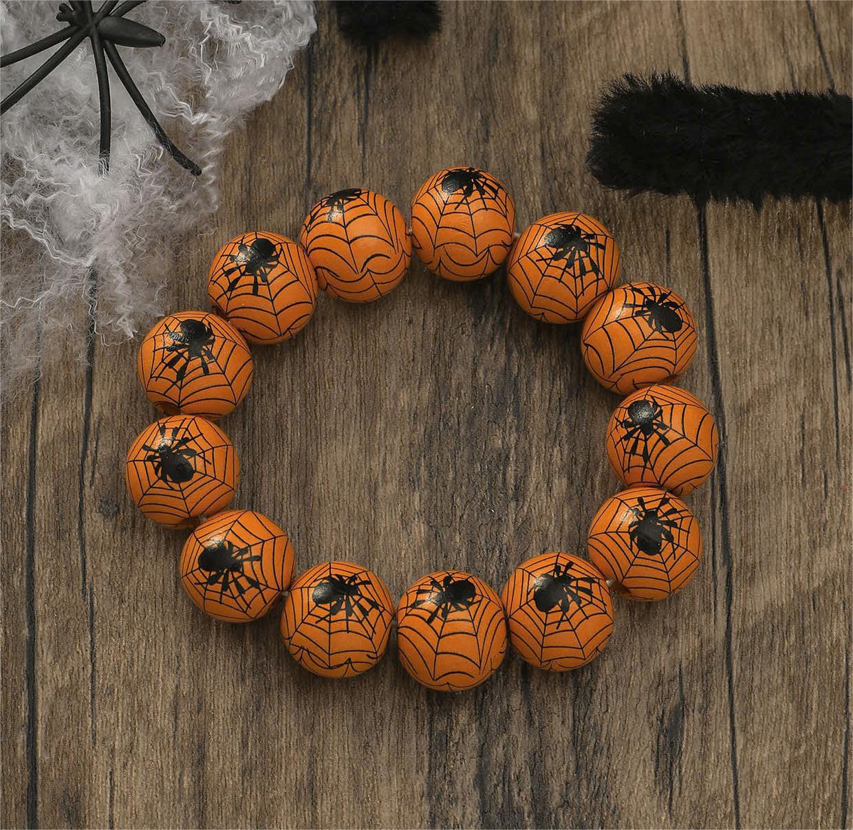 Women's Personality Fashion Wooden Bead Pumpkin Spider Printed Bracelets