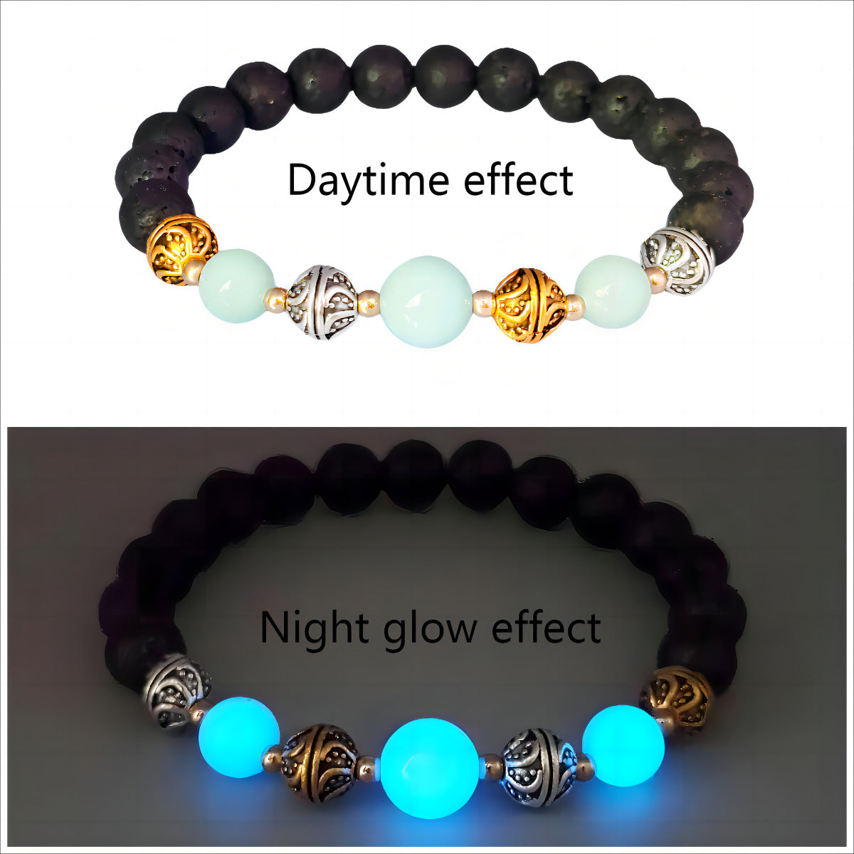 Fashionmonger Bracelets de perles lumineuses de yoga en roche volcanique naturelle