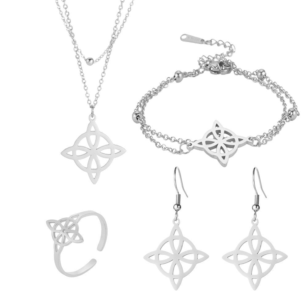 Witch Knot S-shaped Cut Stainless Steel Jewelry Set