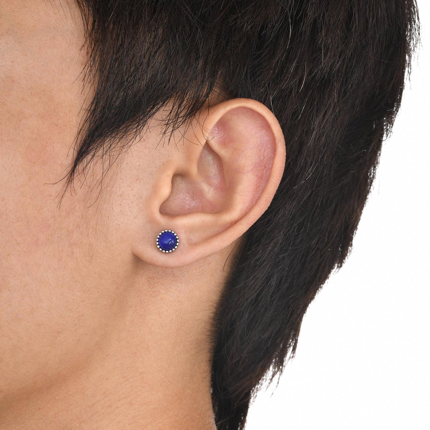 Men's Stainless Steel Round Sapphire Retro Style Earrings