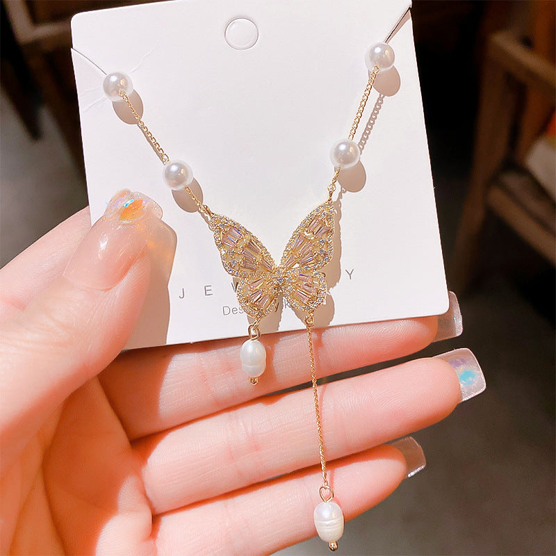 Women's Luxury Butterfly Natural Pearl For Trendy Design High-grade Clavicle Necklaces