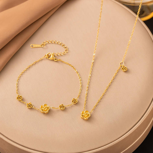 Women's Titanium Steel Rose Niche Flower Clavicle Jewelry Set