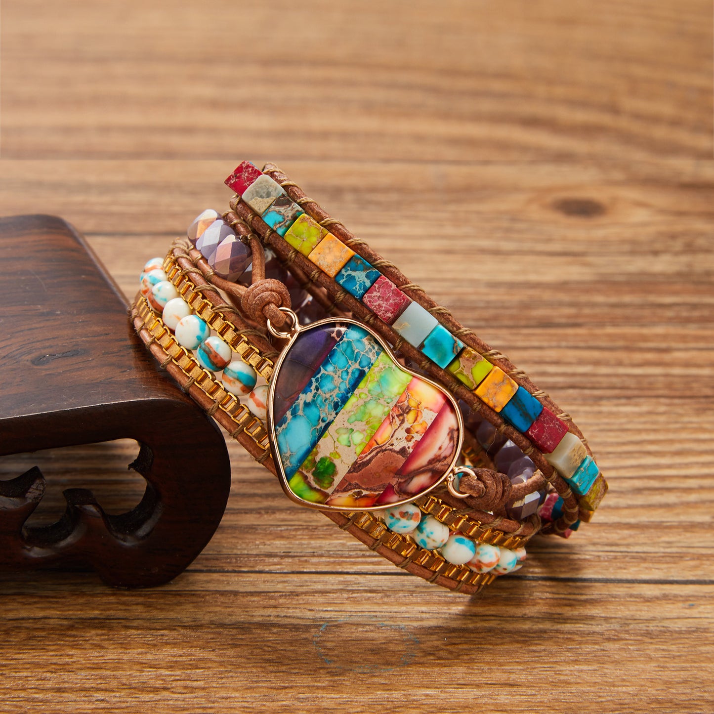 Ethnic Style Love Leather Colorful Stone Natural Bracelets