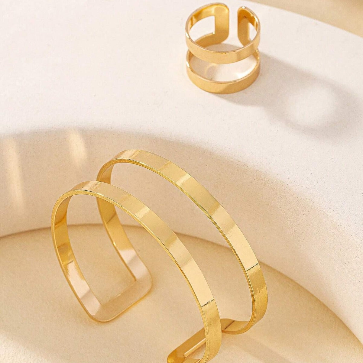 Simple Gold Double Layer Glossy Bangle Sier Open Rings