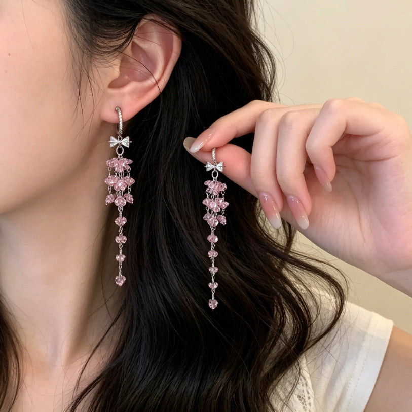 Niche Pink Bow Fashion Atmosphere Refined Wild Stud Earrings
