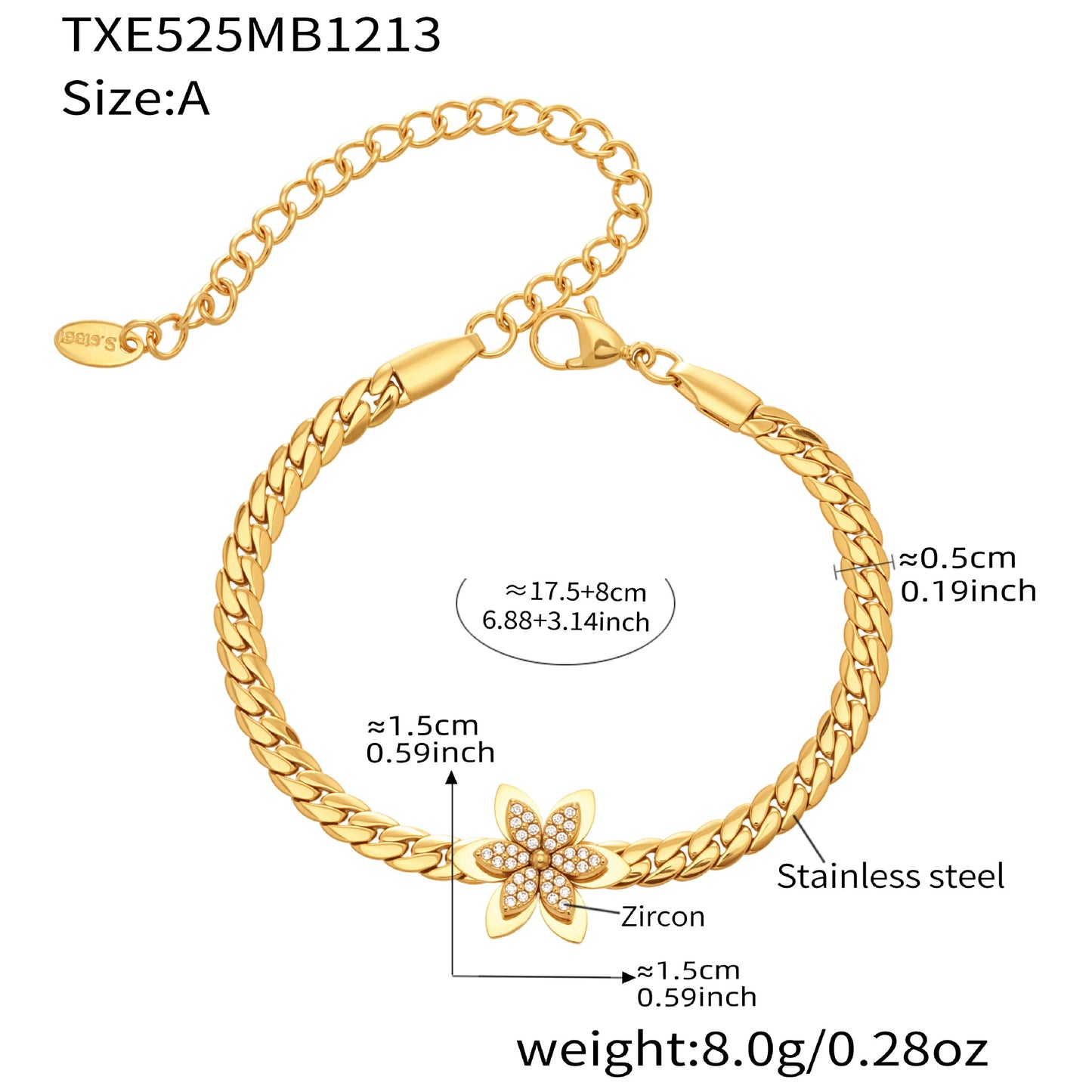 Three-dimensional Flower Micro Inlaid Zircon Twin Gold-plated Bracelets