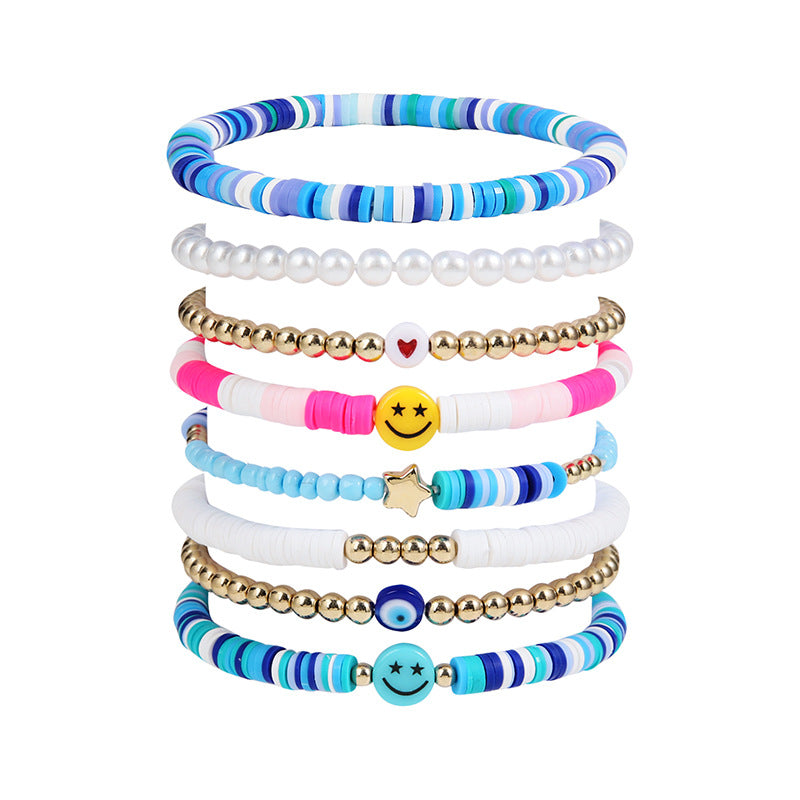 Bracelets de costume pour femmes en argile polymère à filament Love Smiley Face