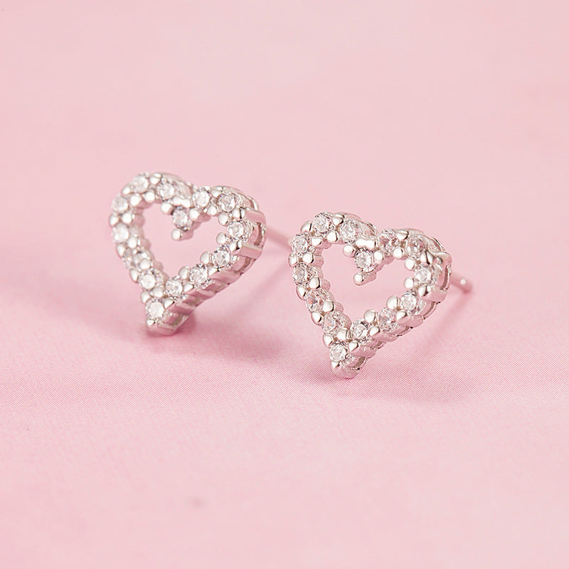 Women's Heart-shaped Full-jeweled Female Creative Personality Hollow Hollowed Heart Earrings