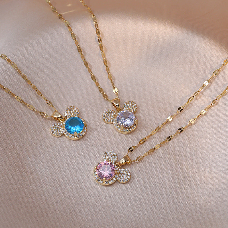 Cute Fun Mouse Polo Crystal Clavicle Necklaces