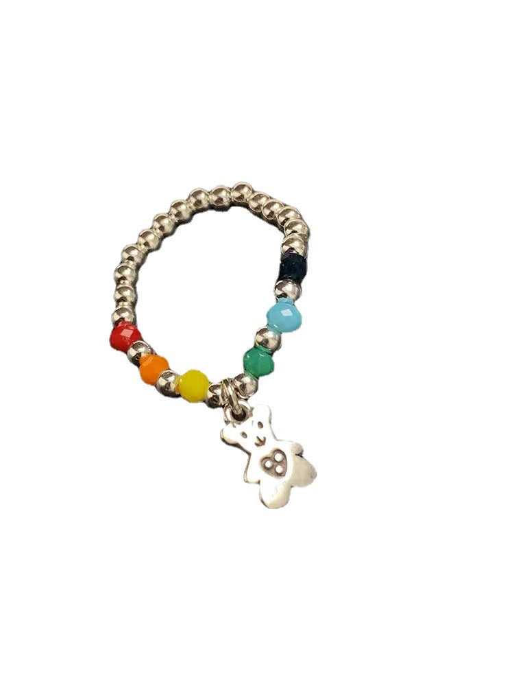 Female Rainbow Smiley Face Love Heart Rings