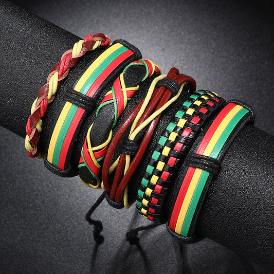 Jamaica Red Yellow Green Hand-woven Leather Bracelets